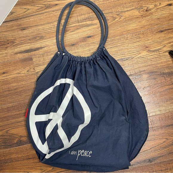 Peace Love World Blue & White “I am Peace” “I am love” peace sign shoulder bag - Picture 2 of 16